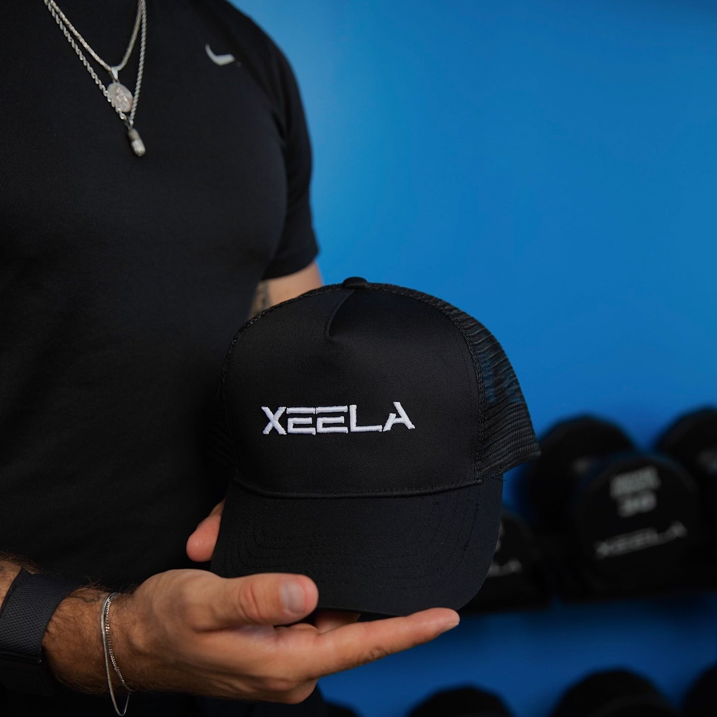 XEELA PREMIUM ATHLETIC HAT - BLACK W/ WHITE STITCHING