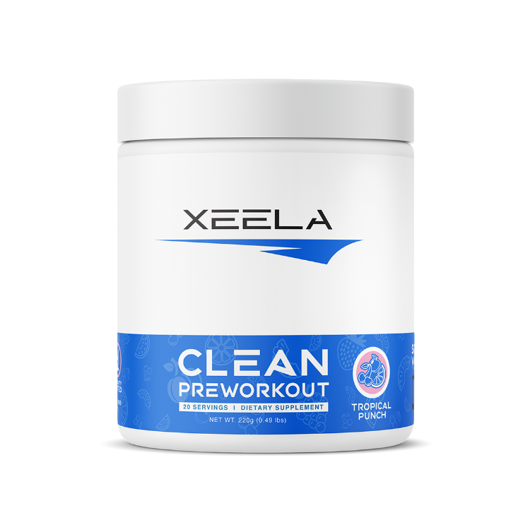Clean Pre Workout by XEELA®  Mango, Blue Raspberry, & Tropical